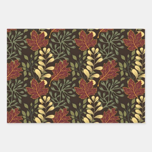 Dark red maple leaves floral pattern geschenkpapier set (Vorderseite 2)