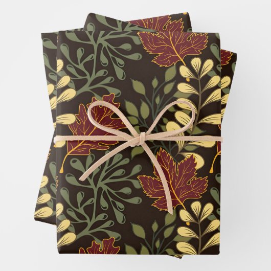 Dark red maple leaves floral pattern geschenkpapier set (Beispiel)