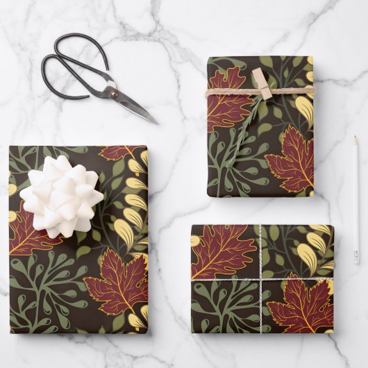 Dark red maple leaves floral pattern geschenkpapier set (Vorderseite)