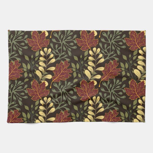 Dark red maple leaves floral pattern geschirrtuch (Horizontal)