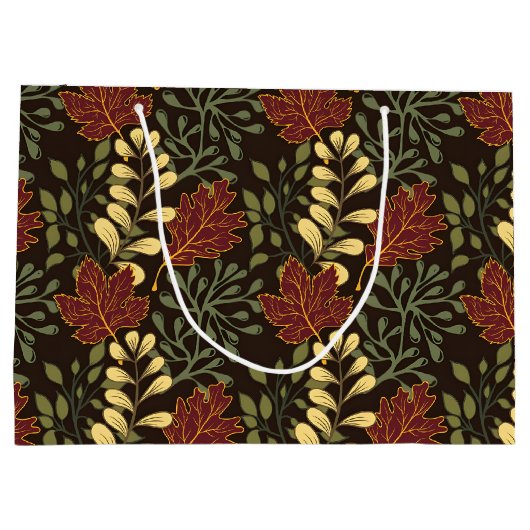 Dark red maple leaves floral pattern große geschenktüte (Rückseite)