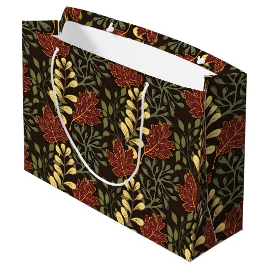 Dark red maple leaves floral pattern große geschenktüte (Rückseite Schrägansicht)