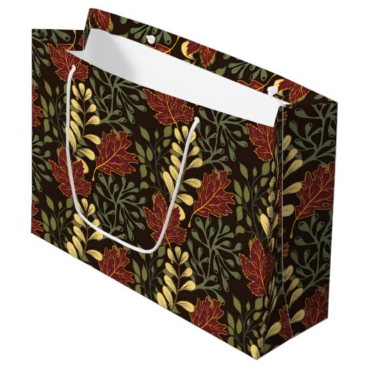Dark red maple leaves floral pattern große geschenktüte (Vorderseite Schrägansicht)