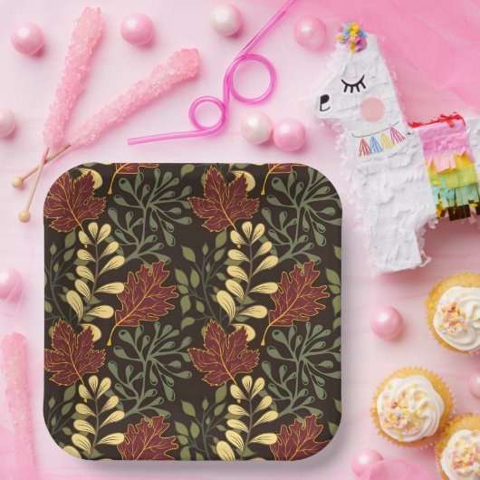 Dark red maple leaves floral pattern pappteller (Party)