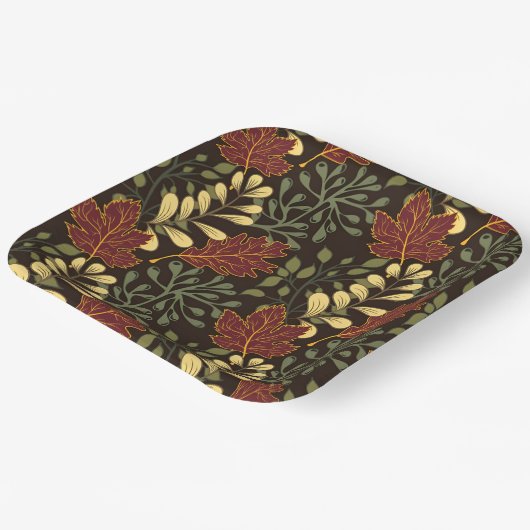 Dark red maple leaves floral pattern pappteller (Gewinkelt)
