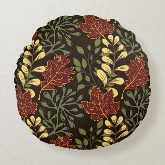 Dark red maple leaves floral pattern rundes kissen (Vorderseite)