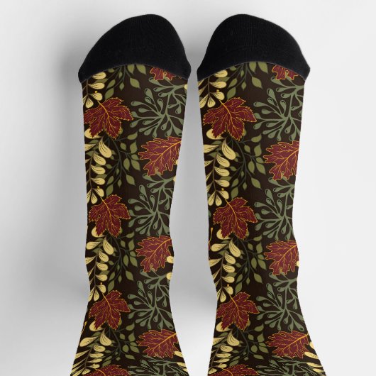 Dark red maple leaves floral pattern socken (Oben)