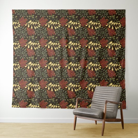 Dark red maple leaves floral pattern wandteppich (Beispiel (Horizontal))