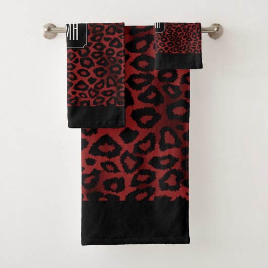 Dark Red Maroon Leopard Tiermuster Badhandtuch Set (Insitu)