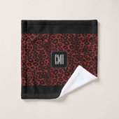 Dark Red Maroon Leopard Tiermuster Badhandtuch Set (Waschlappen)