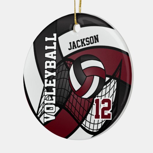Dark Red Maroon, White and 🏐 Volleyball Keramik Ornament (Links)