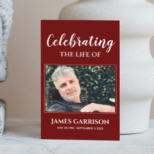 Dark Red Memorial Beerdigung Karte mit Foto
