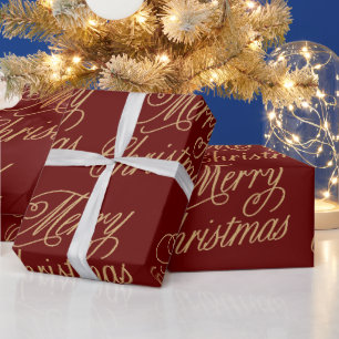 DARK RED MERRY CHRISTMAS GESCHENKPAPIER