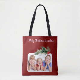 Dark Red Merry Christmas Oma Foto Tasche