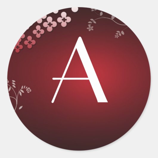 Dark Red Monogram Runder Aufkleber (Vorderseite)