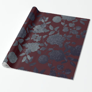 Dark Red Ombre Modern Vintag Floral Geschenkpapier