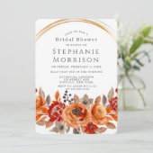 Dark Red Orange Floral Geometric Brautparty Einladung (Stehend Vorderseite)