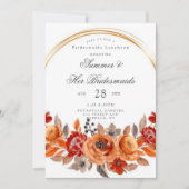 Dark Red Orange Floral Gold Bridesmaids Luncheon Einladung (Vorderseite)