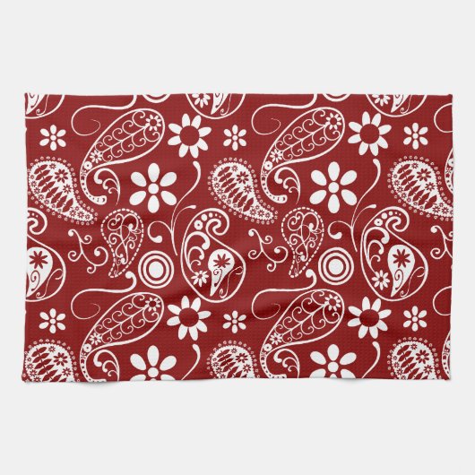 Dark Red Paisley, Floral Handtuch (Horizontal)
