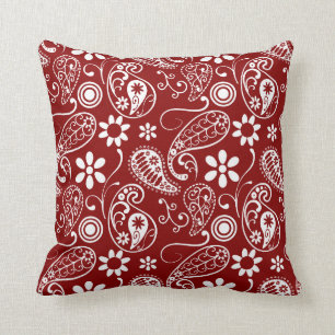 Dark Red Paisley, Floral Kissen