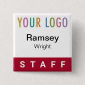 Dark Red Pinback Abzeichen mit Logo Square Name Button (Vorderseite)