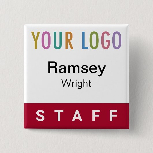 Dark Red Pinback Abzeichen mit Logo Square Name Button (Vorderseite)