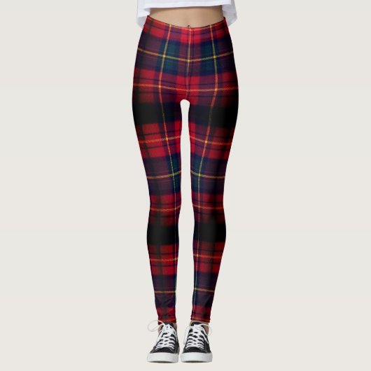 Dark Red Plaid Traditional Square Tartan Leggings (Vorderseite)
