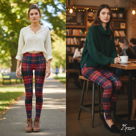 Dark Red Plaid Traditional Square Tartan Leggings