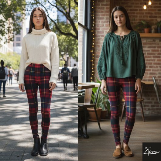 Dark Red Plaid Traditional Square Tartan Leggings