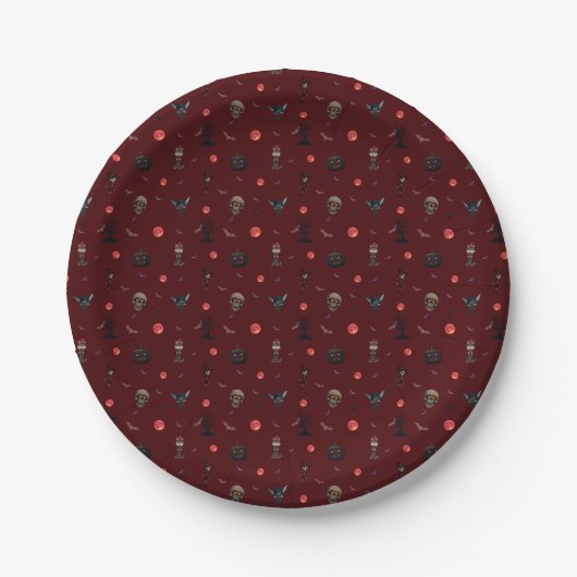 Dark Red Playful Halloween Pattern Pappteller (Vorderseite)