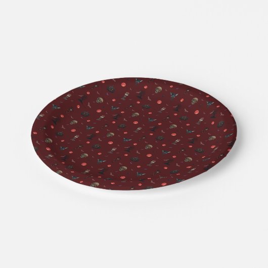 Dark Red Playful Halloween Pattern Pappteller (Schrägansicht)