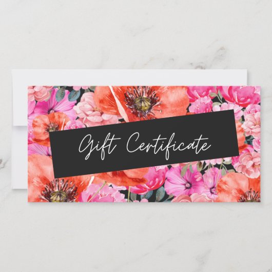 Dark Red Poppy Floral Business Geschenkgutschein (Vorderseite)