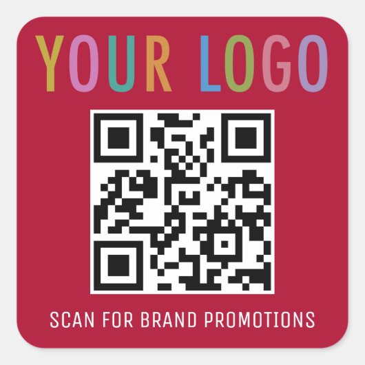 Dark Red QR Code Stickers Business Logo Square (Vorderseite)
