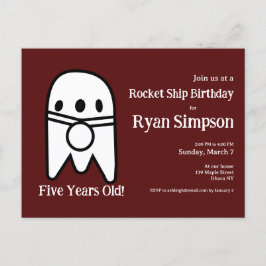 Dark Red Rocket Ship Geburtstagsparty Postkarte