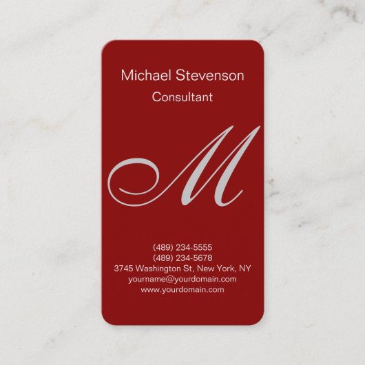 Dark Red Rounded Corner Monogram Business Card Visitenkarte (Vorderseite)