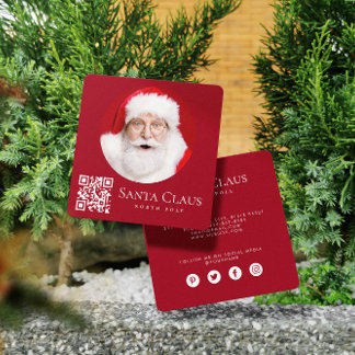 Dark Red Santa North Pole Custom Photo QR Code  Quadratische Visitenkarte