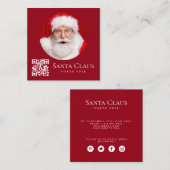 Dark Red Santa North Pole Custom Photo QR Code  Quadratische Visitenkarte (Vorne/Hinten)