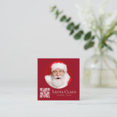 Dark Red Santa North Pole Custom Photo QR Code Quadratische Visitenkarte (Stehend Vorderseite)