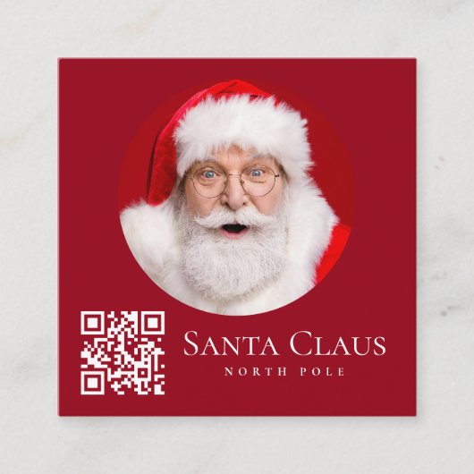 Dark Red Santa North Pole Custom Photo QR Code  Quadratische Visitenkarte (Vorderseite)