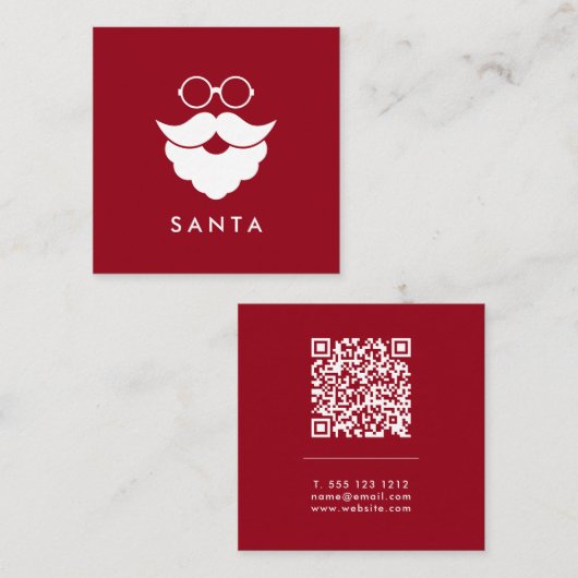 Dark Red Santa Services Minimal Cool Fun QR Code Quadratische Visitenkarte (Vorne/Hinten)