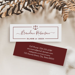 Dark Red Scales of Justice School Student Mini Visitenkarte