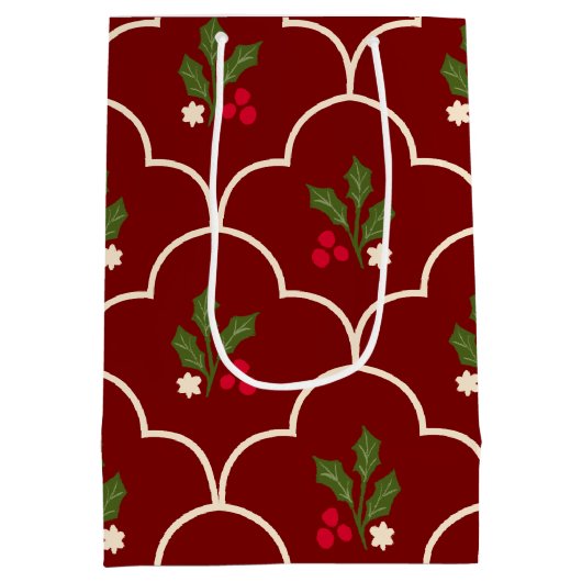 Dark Red Scallop Tile Weihnachtsspries Mittlere Geschenktüte (Rückseite)