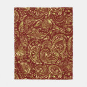 Dark Red & Shiny Gold Floral Paisley Muster Fleecedecke (Vorderseite)
