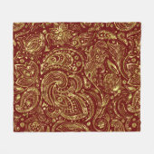 Dark Red & Shiny Gold Floral Paisley Muster Fleecedecke (Vorderseite (Horizontal))