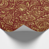 Dark Red & Shiny Gold Floral Paisley Muster Geschenkpapier (Ecke)