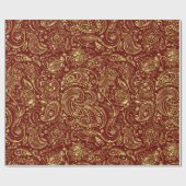 Dark Red & Shiny Gold Floral Paisley Muster Geschenkpapier (Flach)