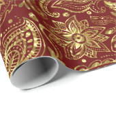 Dark Red & Shiny Gold Floral Paisley Muster Geschenkpapier (Rolleneckpunkt)
