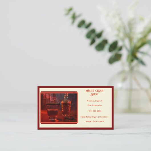 Dark Red Smoke Cigar Shop Business Card Visitenkarte (Stehend Vorderseite)