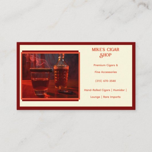 Dark Red Smoke Cigar Shop Business Card Visitenkarte (Vorderseite)