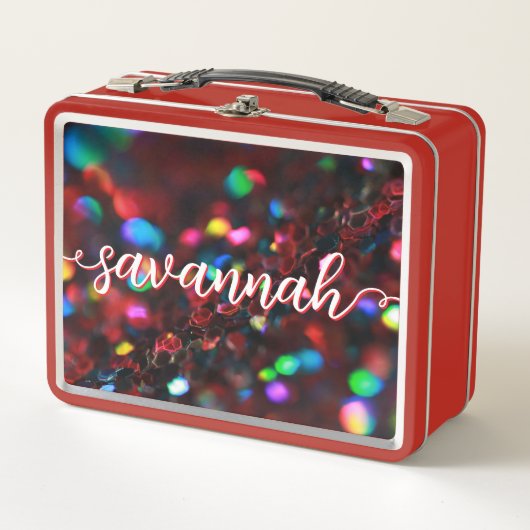 Dark Red Sparkling Metall Brotdose (Vorderseite)